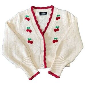 Cider Women's Cherry Y2K Retro Coquette Cottagecore Cropped Cardigan Size Small